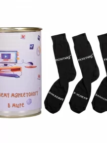 Мужские носки "Трио " в банке, 1БАН_ПрофН, "Лучшему маркетологу в мире" / черные
