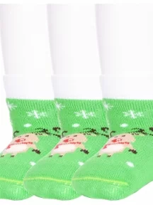 Комплект из 3 пар детских махровых носков Брестские (БЧК), 3-14С3060, рис. 867, ЯРКО-ЗЕЛЕНЫЕ