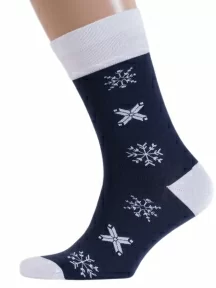 Мужские носки LORENZline, Е34, ТЕМНО-СИНИЕ со снежинками