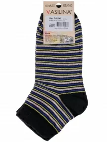 Женские носки VASILINA, 2С8247, ЧЕРНЫЕ с синими полосками