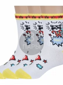 Комплект из 3 пар детских спортивных носков "Борисоглебский трикотаж", 3-8С229, БЕЛО-ЖЕЛТЫЕ