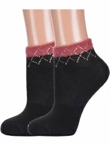 Комплект из 2 пар женских махровых носков Hobby Line, 2-Нжму1001, ЧЕРНЫЕ