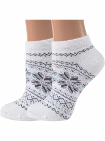 Комплект из 2 пар женских полушерстяных носков Grinston socks (PINGONS), 2-17D4, БЕЛЫЕ