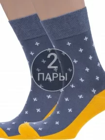 Комплект из 2 пар мужских носков MSCLUB №М47, 2-nm-534, ТЕМНО-СЕРЫЕ с желтым