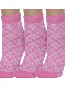 Комплект из 3 пар женских носков ХОХ из мерсеризованного хлопка, 3-GM-1402, РОЗОВЫЕ