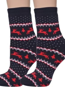 Комплект из 2 пар женских махровых носков ХОХ, 2-GZ-3R14, ТЕМНО-СИНИЕ