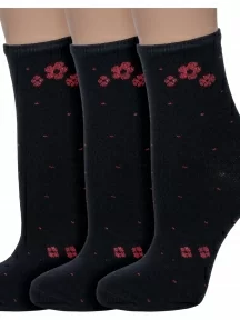 Комплект из 3 пар женских носков Альтаир, 3-С47, ЧЕРНЫЕ с красными цветами