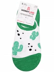 Женские ультракороткие носки Hobby Line, ННЖ18-09-03-11, БЕЛО-ЗЕЛЕНЫЕ