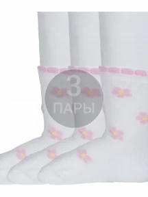 Комплект из 3 пар детских носков RuSocks (Орудьевский трикотаж), 3-Д3-130095Д, Ecru, СВЕТЛО-КРЕМОВЫЕ с цветами