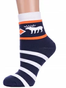 Комплект из 2 пар женских махровых носков ХОХ, 2-GZ-3R17, ТЕМНО-ДЖИНСОВЫЕ С ОЛЕНЯМИ