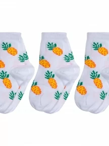 Комплект из 3 пар детских носков Альтаир, 3-А225, БЕЛЫЕ с желтыми ананасами