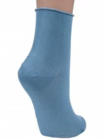 Женские носки без резинки из мерсеризованного хлопка Grinston socks (PINGONS), 15D22, СЕРО-ГОЛУБЫЕ