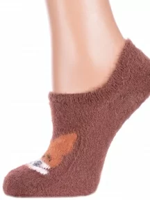 Женские ультракороткие теплые носки "Пуховые" Hobby Line, Нжпуху9502, КОРИЧНЕВЫЕ