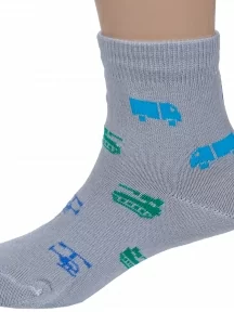 Детские носки Альтаир, А56, СВЕТЛО-СЕРЫЕ с зелеными танками