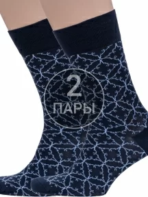 Комплект из 2 пар мужских носков Sergio Di Calze (PINGONS) из мерсеризованного хлопка ТЕМНО-СИНИЕ (2-20SC3)