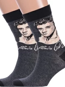 Комплект из 2 пар носков ART дизайн Hobby Line, 2-нарт277, ТЕМНО-СЕРЫЕ Портрет "Элвис Пресли"