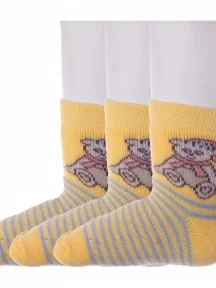 Комплект из 3 пар детских махровых носков Брестские (БЧК), 3-14С3060, рис. 821, ЖЕЛТЫЕ