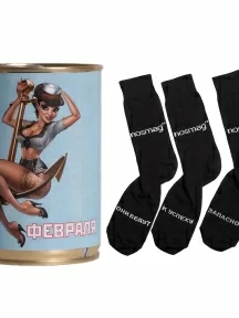 Мужские носки "Трио " в банке, 1БАН_23ПА, "С 23 ФЕВРАЛЯ" голубая / черные