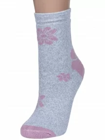 Женские махровые носки Альтаир, С191, СВЕТЛО-СЕРЫЕ с розовыми цветами
