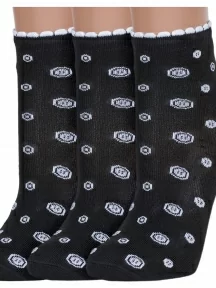 Комплект из 3 пар женских носков Альтаир, 3-С211, ЧЕРНЫЕ с белыми пуговицами