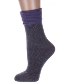 Женские теплые носки "Пуховые" Hobby Line СЕРЫЕ с фиолетовым манжетом (Нжпух7807-9)