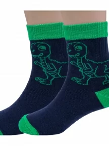 Комплект из 2 пар детских носков "Борисоглебский трикотаж", 2-8С740, ТЕМНО-СИНИЕ с салатовым
