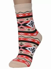 Женские махровые носки ХОХ, GZ-3R18, КРЕМОВО-КРАСНЫЕ