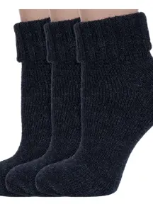 Комплект из 3 пар женских шерстяных носков RuSocks (Орудьевский трикотаж) ЧЕРНЫЕ (3-Ж-195)