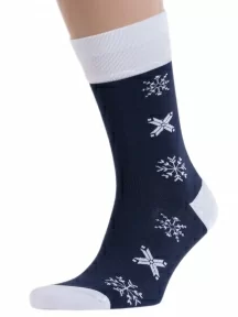 Мужские носки LORENZline, Е34, ТЕМНО-СИНИЕ со снежинками