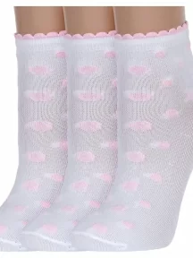 Комплект из 3 пар женских носков Альтаир, 3-С211, БЕЛЫЕ с розовыми пуговицами