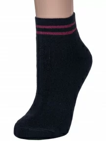 Женские махровые носки Альтаир, С186, ЧЕРНЫЕ с бордовыми полосками