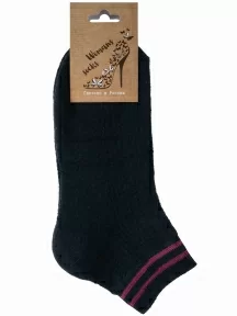 Женские махровые носки Альтаир, С186, ЧЕРНЫЕ с бордовыми полосками
