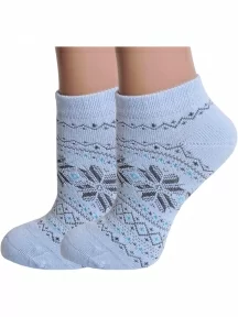 Комплект из 2 пар женских полушерстяных носков Grinston socks (PINGONS), 2-17D4, ГОЛУБЫЕ