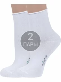 Комплект из 2 пар женских носков без резинки Grinston socks из мерсеризованного хлопка БЕЛЫЕ (2-15D22)