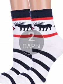 Комплект из 2 пар женских махровых носков ХОХ, 2-GZ-3R17, БЕЛЫЕ