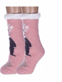 Комплект из 2 пар женских меховых антискользящих носков Hobby Line, 2-Нжмех3097-05-10, РОЗОВЫЕ