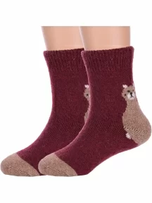 Комплект из 2 пар детских теплых махровых носков Hobby Line, 2-Ндад7617-1, БОРДОВЫЕ