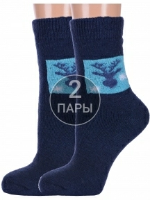 Комплект из 2 пар женских теплых махровых носков Hobby Line, 2-Нжамв6008-9, ТЕМНО-СИНИЕ