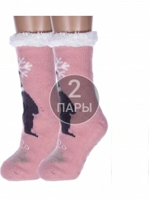 Комплект из 2 пар женских меховых антискользящих носков Hobby Line, 2-Нжмех3097-05-10, РОЗОВЫЕ