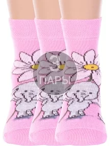 Комплект из 3 пар детских носков Брестские (БЧК), 3-14С3081, рис. 1058, РОЗОВЫЕ