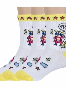 Комплект из 3 пар детских спортивных носков "Борисоглебский трикотаж", 3-8С228, БЕЛО-ЖЕЛТЫЕ