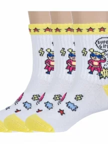 Комплект из 3 пар детских спортивных носков "Борисоглебский трикотаж", 3-8С228, БЕЛО-ЖЕЛТЫЕ