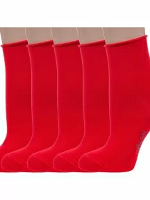 Комплект из 5 пар женских носков без резинки Grinston socks (PINGONS) из мерсеризованного хлопка, 5-15D22, КРАСНЫЕ