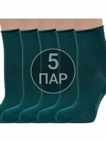 Комплект из 5 пар женских носков без резинки Grinston socks (PINGONS) из мерсеризованного хлопка, 5-15D22, ЗЕЛЕНЫЕ