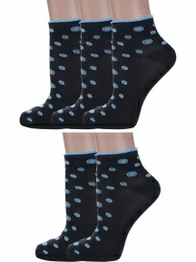 Комплект из 5 пар женских носков Альтаир, 5-С211, ЧЕРНЫЕ с голубыми пуговицами