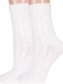 Комплект из 2 пар женских полушерстяных носков RuSocks (Орудьевский трикотаж) БЕЛЫЕ ОПТИК (2-Ж-185)