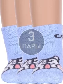 Комплект из 3 пар детских махровых носков Брестские (БЧК) рис. 446, БЛЕДНО-ГОЛУБЫЕ (3-14С3060)
