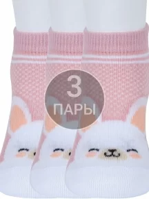 Комплект из 3 пар детских носков Гамма рис. Зайчик, ПЫЛЬНАЯ РОЗА (3-С1649)
