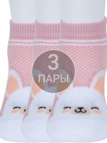 Комплект из 3 пар детских носков Гамма, 3-С1649, рис. Зайчик, ПЫЛЬНАЯ РОЗА