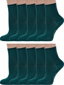 Комплект из 10 пар женских носков без резинки Grinston socks (PINGONS) из мерсеризованного хлопка ЗЕЛЕНЫЕ (10-15D22)